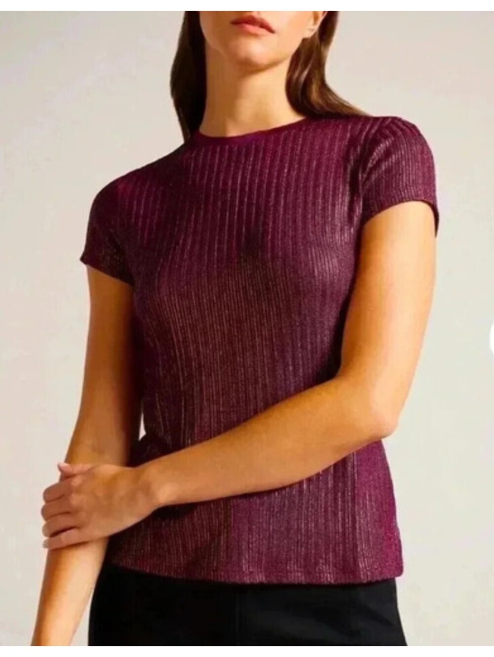 TED BAKER burgundy glitter short sleeve tee sz L